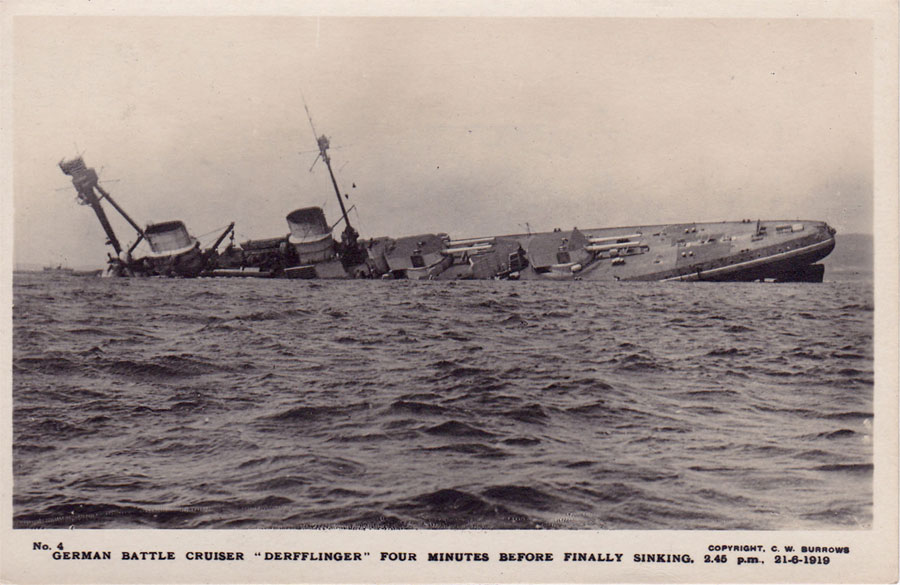 German Battle-cruiser Derfflinger sinking at Scapa Flow © Imperial War Museum.