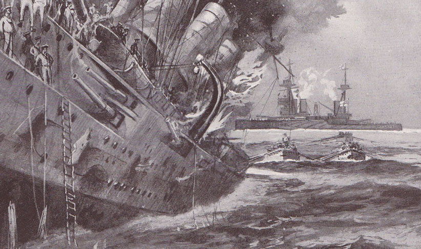 The sinking of the Scharnhorst, Our Wonderful Navy, Cassell & Co, artist Charles deLacy © Imperial War Museum  