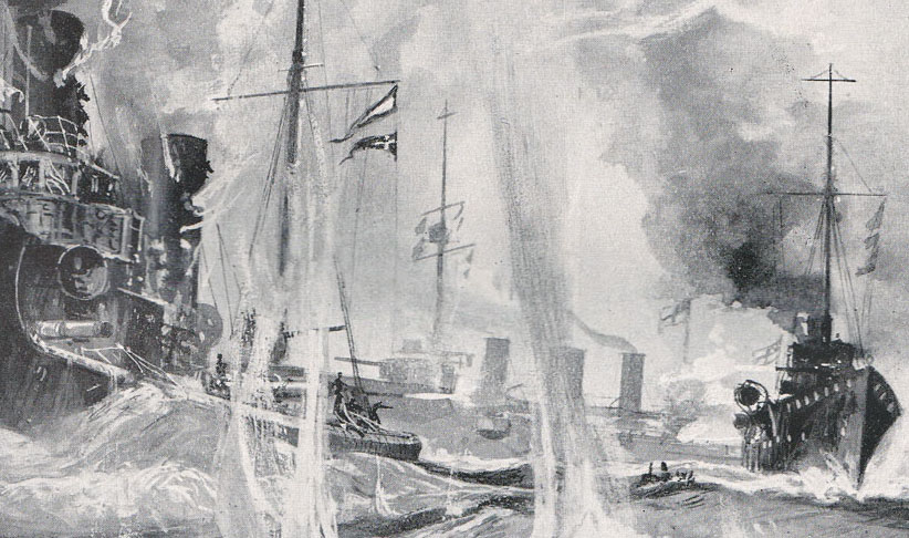 Heligoland Bight action, Our Wonderful Navy, Cassell & Co, artist Charles deLacy © Imperial War Museum.