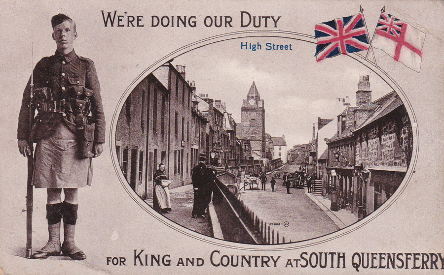 A postcard from World War I, showing Queensferry High Street.
